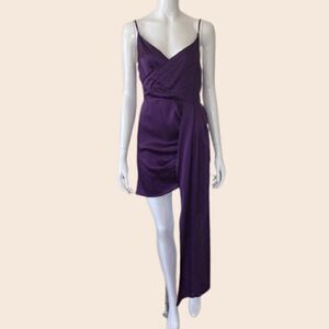 Jiann Shu Royal Purple Silk Wrap Bust Asymmetrical Mini Dress XS